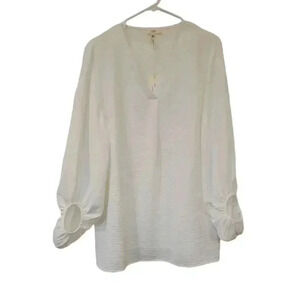 Ott Women's White Poly V-Neck Droop Sleeve Top NEW